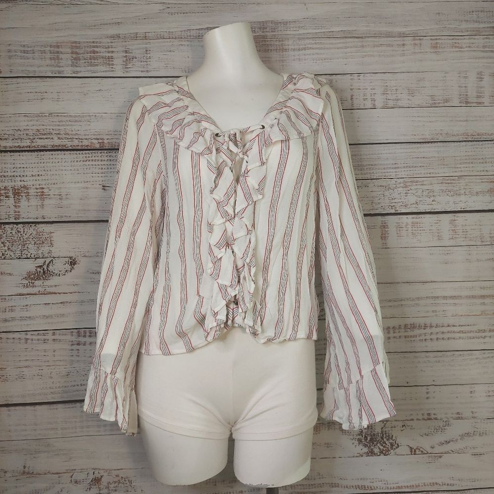 American Eagle Outfitters sz Medium Women’s Top Ruffle Tie Up Stripe Red/White
